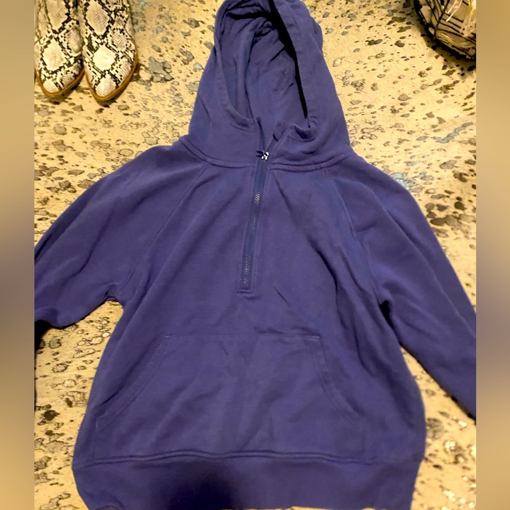 Purple hooded quarter zip pull over